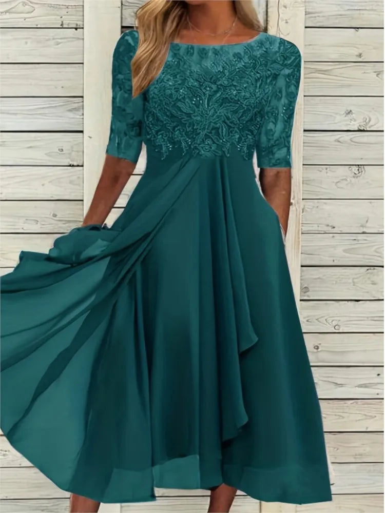 Elegant Chiffon Spliced lace Evening Dress