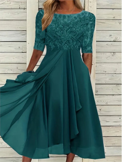 Elegant Chiffon Spliced lace Evening Dress