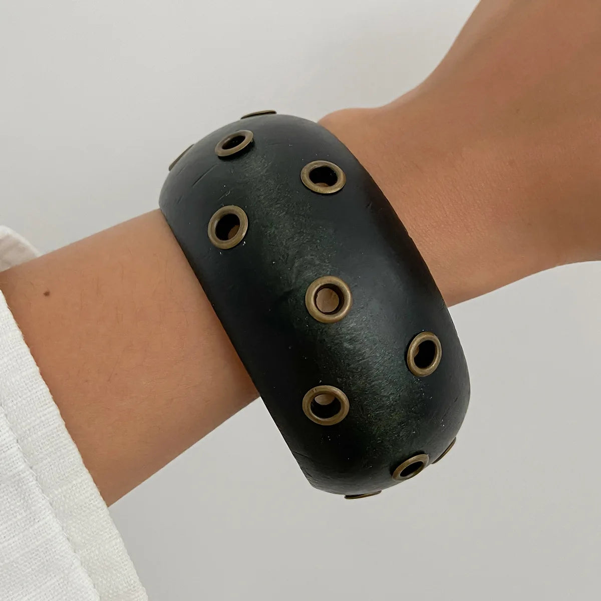 Exaggeration Maillard Coffee Black Wooden Cuff Bangles Punk Geometric Wide Bracelets