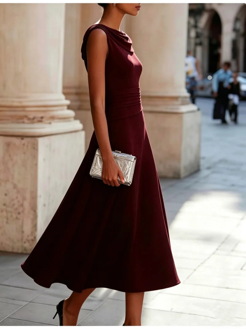 Sleeveless Cowl Chiffon Midi Dress