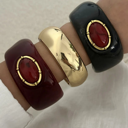 Vintage Irregular Resin Wide Bangle Inlaid Imitation Redstone Bracelets