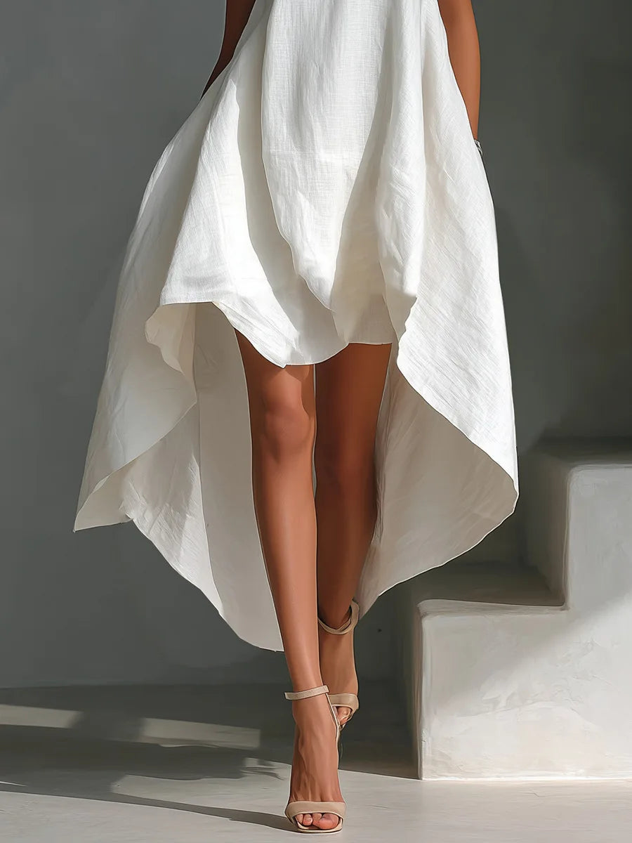Cotton-Blend Front-Short Back-Long Irregular Dress
