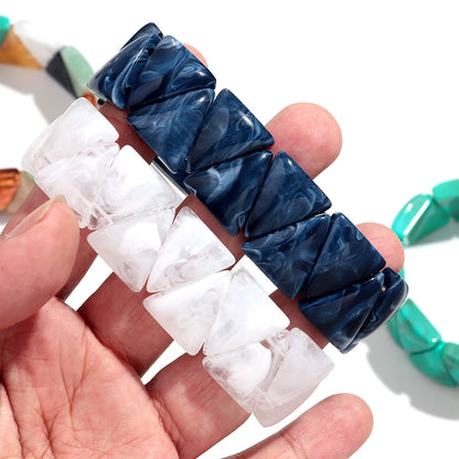 Acrylic Geometric Triangle Marble Elastic Beads Bracelets