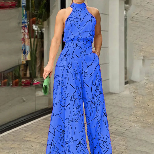 Elegant waist-cinching sash-tie sleeveless Jumpsuit