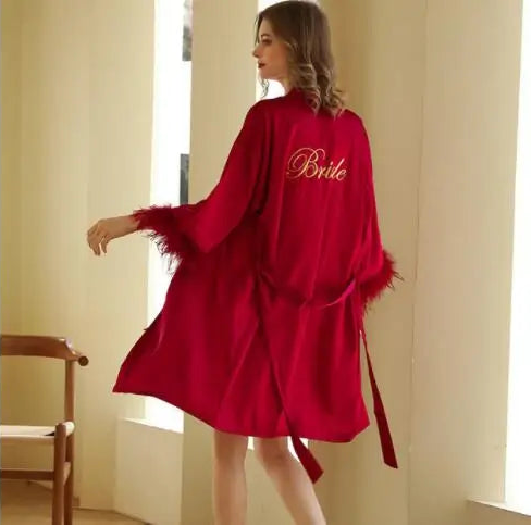Wedding Party Bride Bridesmaid Satin Bathrobe Loose Sleepwear