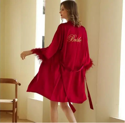 Wedding Party Bride Bridesmaid Satin Bathrobe Loose Sleepwear