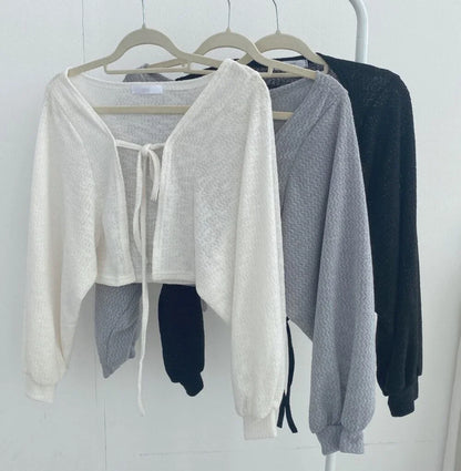 Thin White Cardigan Korean Sleeve Short Top