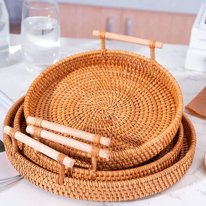 Handwoven Rattan Tray & Food Storage Basket