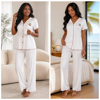 Lapel Cherry Sweet Romantic Pastoral Pajama Set