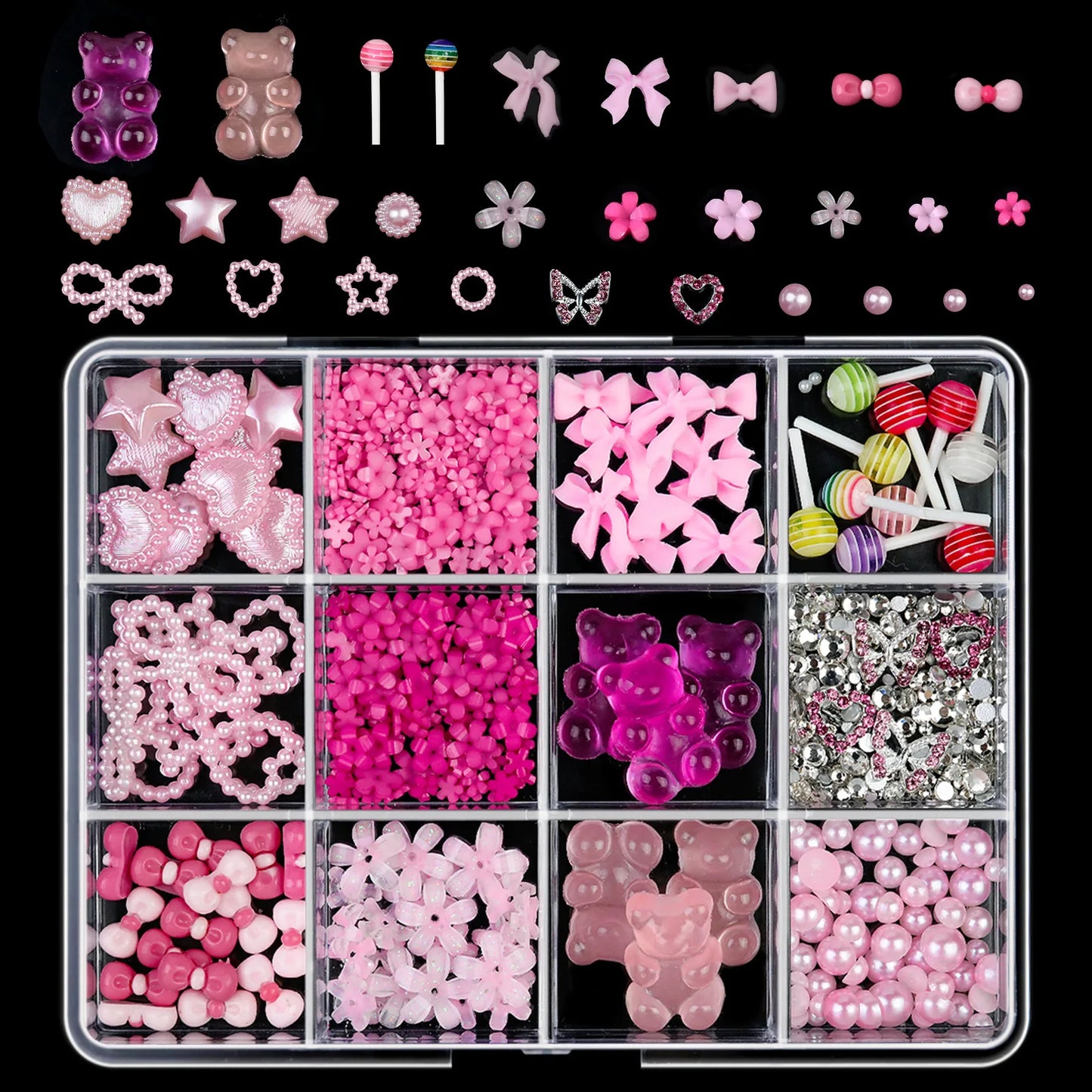 12/15Grids Acrylic Flower Nail Charms Mix Colors Set