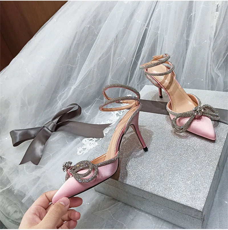 Glitter Rhinestones Crystal Silk Thin High Heels Shoes