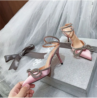 Glitter Rhinestones Crystal Silk Thin High Heels Shoes
