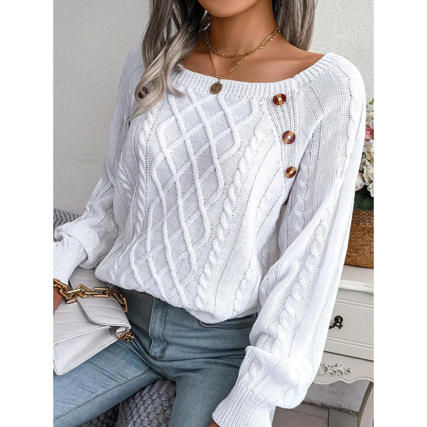 Casual Square Collar Long Sleeve Sweaters
