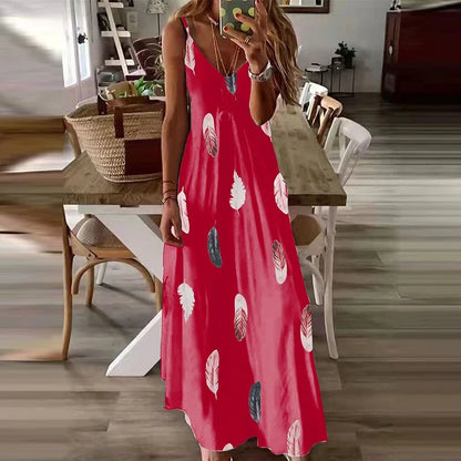 Feather Print Maxi Dress