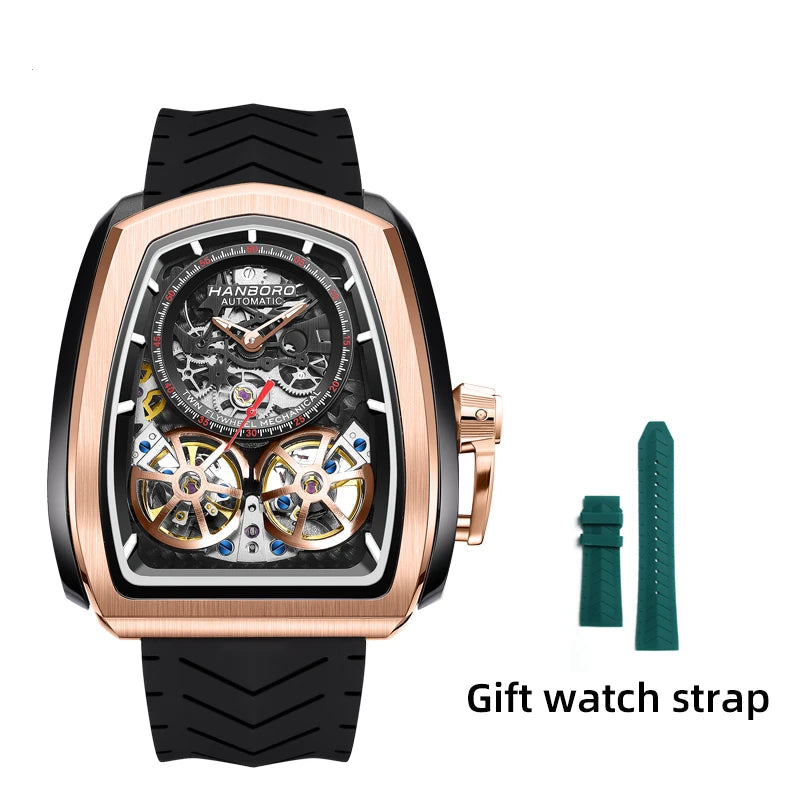 Double Flying Wheel Skeleton Luxury Automatic Mechanical Stainless Steel Silicone