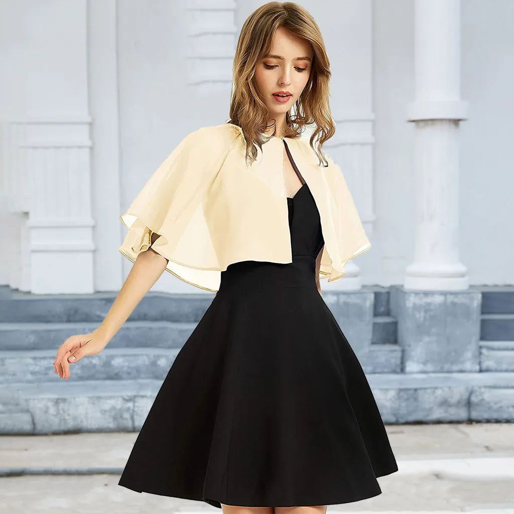 Thin White Chiffon Cape Short Sleeve Cover Up Elegant  Bolero Jacket