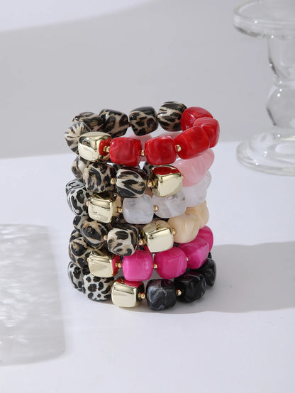 Leopard Print Acrylic Bold Multi color Marbled Resin Bead Large Gold Spacers Bracelets