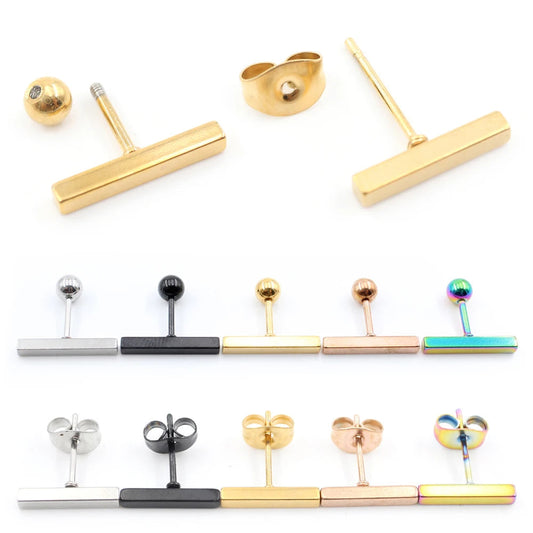 Bar Ball Geometric Long Square Ear Stud Earring