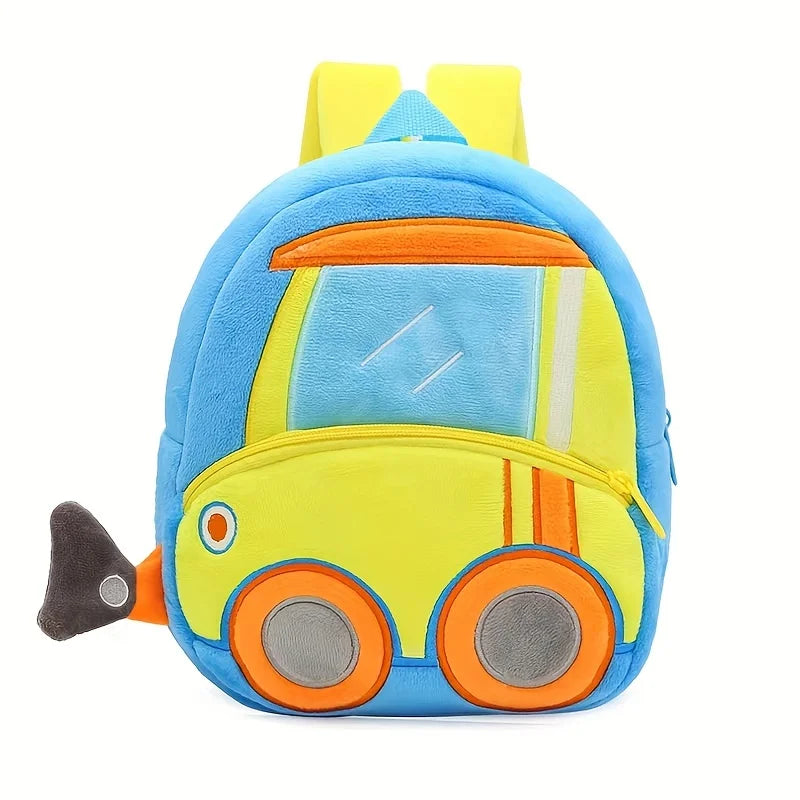 Cartoon Plush Kid Backpack Engineering Vehicles Kindergarten Schoolbag
