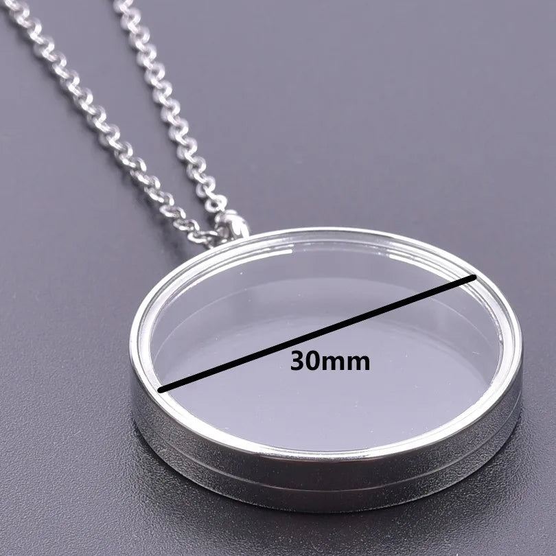 1Pc 10-45mm Round Memory Coin Bezel Locket Pendant Necklaces