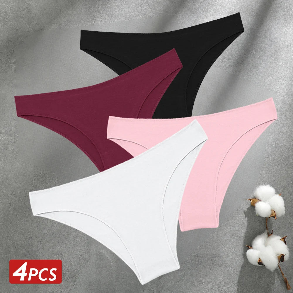 4PCS Seamless Cotton Panties Sexy Low Waist Underpants Lingerie