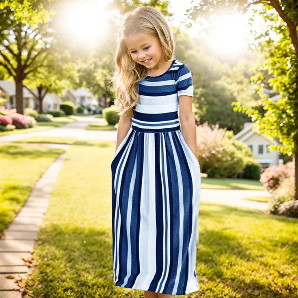 Baby Girl Striped Print Long Dress Toddler Bohemian Flower Dress