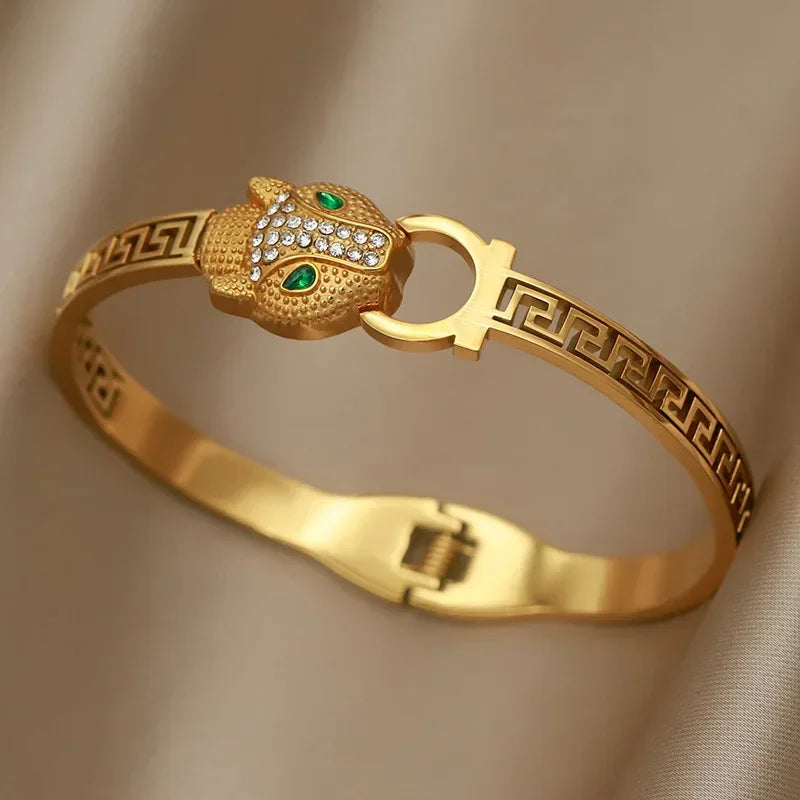 Stainless Steel Metal Crystal Leopard Bangles bracelets