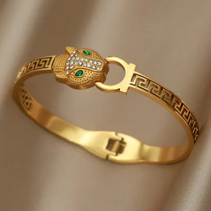 Stainless Steel Metal Crystal Leopard Bangles bracelets