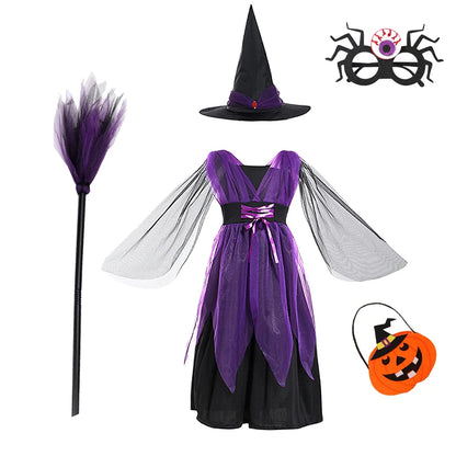 فستان تنكري للهالوين بتصميم خفاش أرجواني مصاص دماء شيطاني وقرعة.