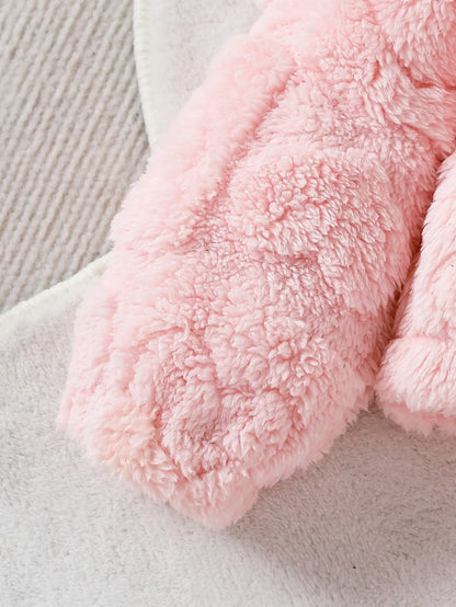 Baby girl casual pink plush long sleeved jacket Set