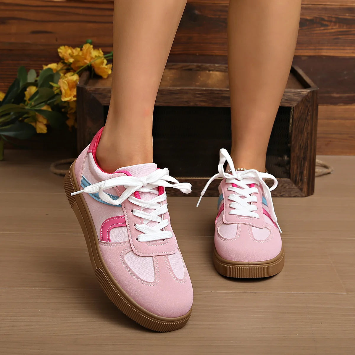 Flat Bottom Mixed Colors Rubber Sole Sneakers