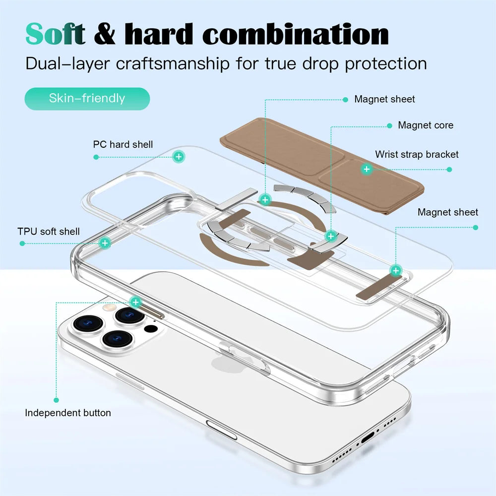 Luxury Folding Wristband Stand Magnetic Phone Case For iPhone Protective Back Cover