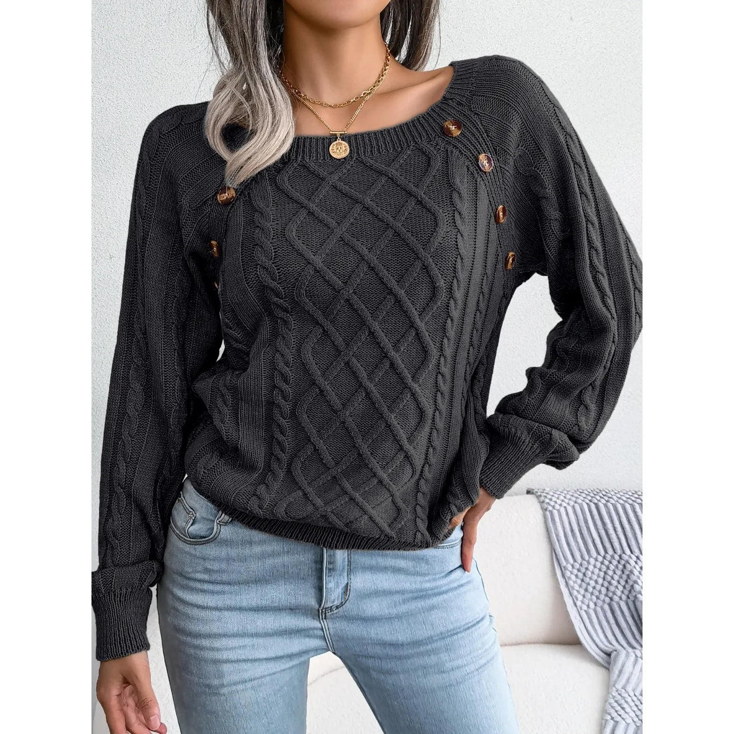 Casual Square Collar Long Sleeve Sweaters