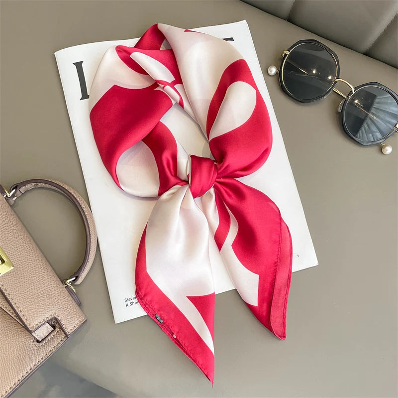 Luxury Silk Square Plaid Satin Scarf