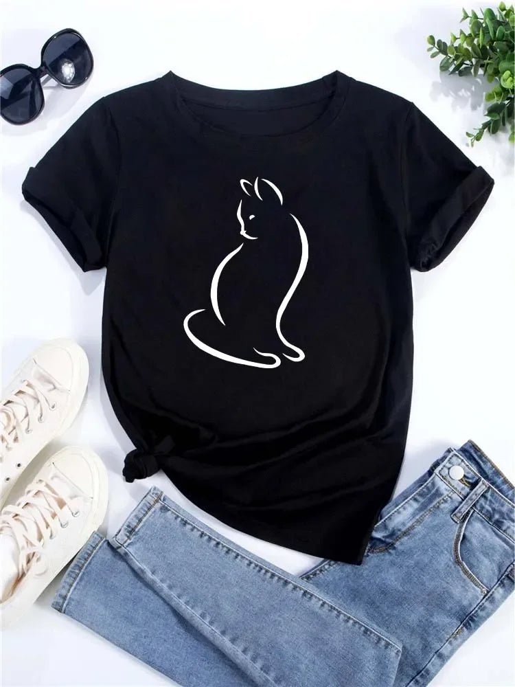 Love Heart Cat Print T-Shirt