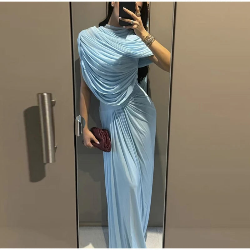 Shawl Maxi Short Sleeve Slim Fit Dress