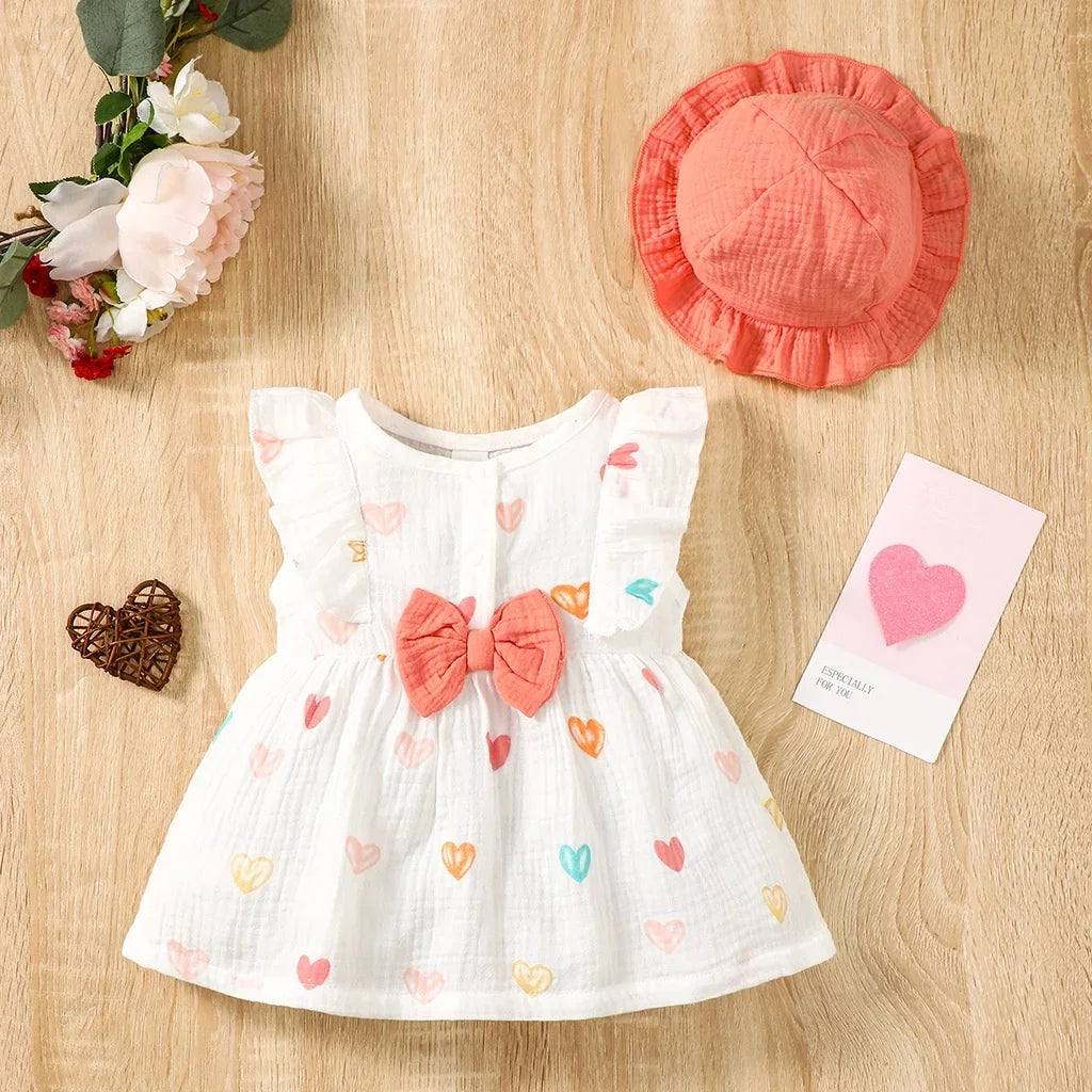 Newborn Baby Girl Love Print Sleeveless Dress Set