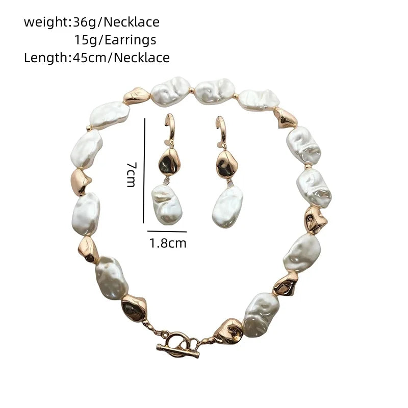 Elegant Palace Style Pearl Necklace Earring Jewelry Set