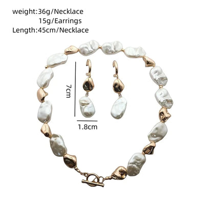 Elegant Palace Style Pearl Necklace Earring Jewelry Set
