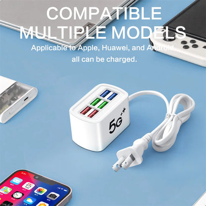 6 in 1 USB Fast Charger Power Strip 1m Cord Desktop Charging