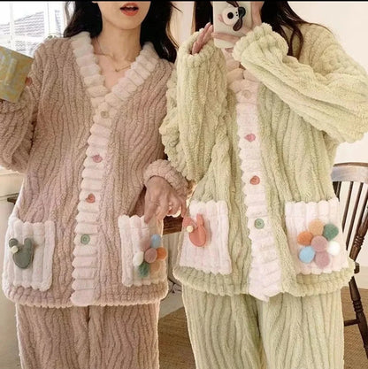 Thickened Warm Flannel Sleepwear Pajamas