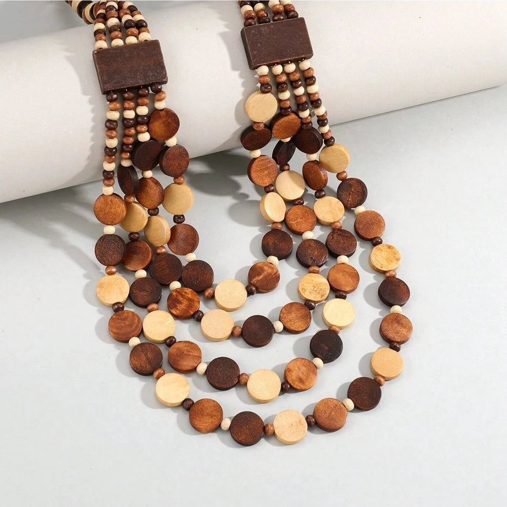 African Bohemian Handmade Geometric Wooden Necklace