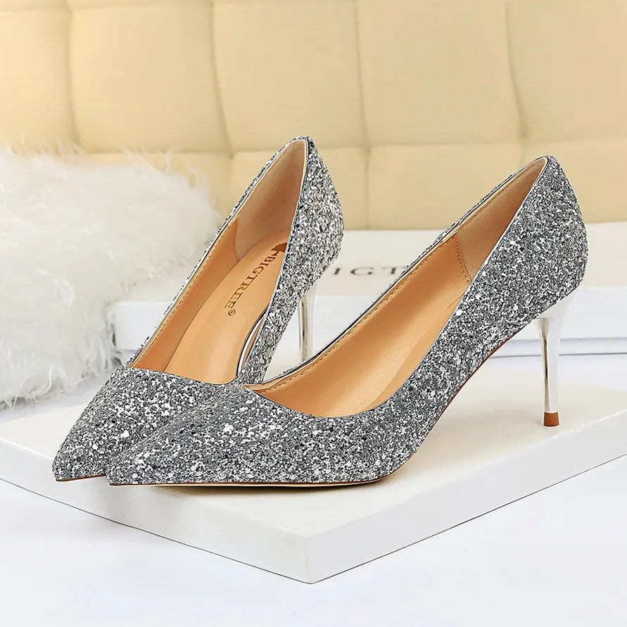High Heels Pumps Glitter Gold Silver Shoes