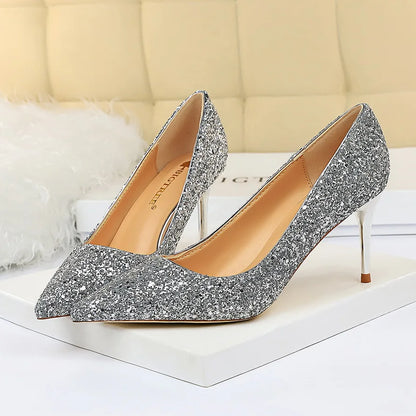 High Heels Pumps Glitter Gold Silver Shoes