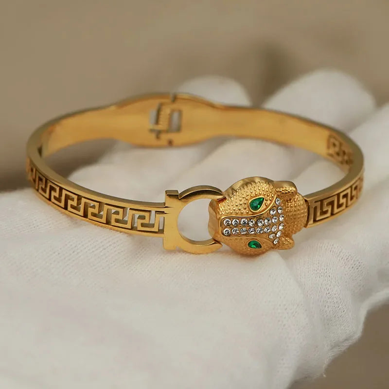 Stainless Steel Metal Crystal Leopard Bangles bracelets