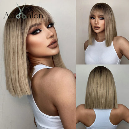 Straight Short Highlights Blonde Hair Wig
