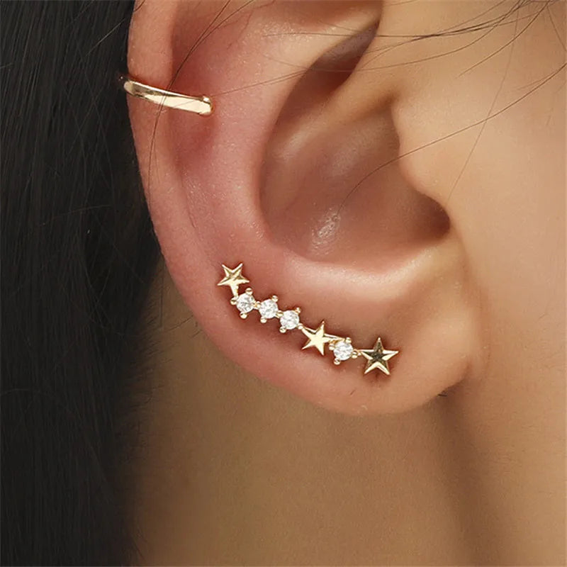 Bohemian Piercing Crystal Rhinestone Ear Cuff Wrap Earrings