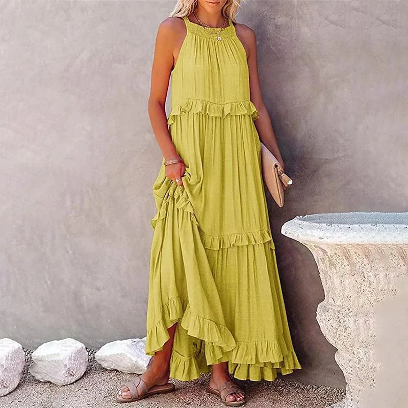 Ruffles Long Elegant Sleeveless Sundress Maxi Dress