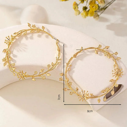 Exaggerated Leaf Flower Hoop Earrings