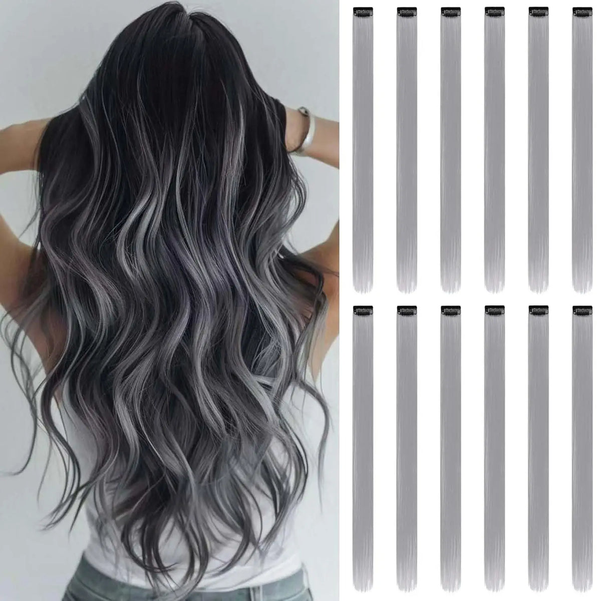 12PCS/Pack Colored Party Highlights Clip-in Hair Extensions